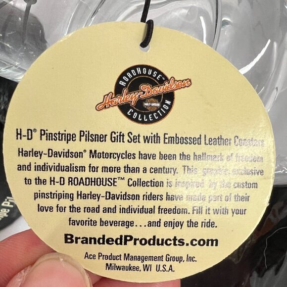NWT Harley-Davidson Pinstripe Gift Set Pilsner Glass & Embossed Leather Coasters - Picture 9 of 15
